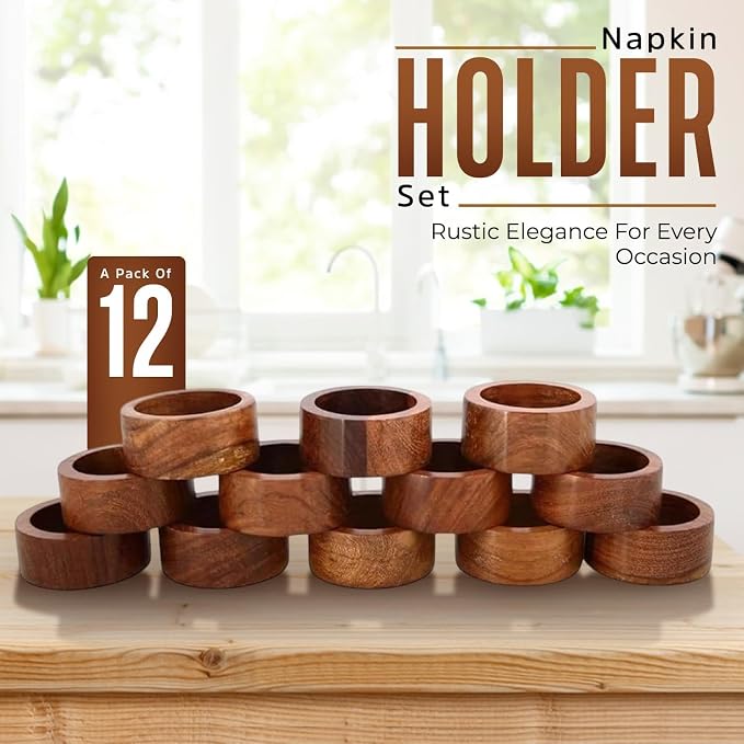 Ramkudi Stylish Brown Napkin Rings Set of 12 | Wooden Napkin Holder