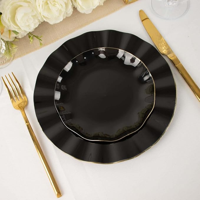 Efavormart 10 Pack | Black 6" Round Plastic Dessert Salad Plates, Disposable