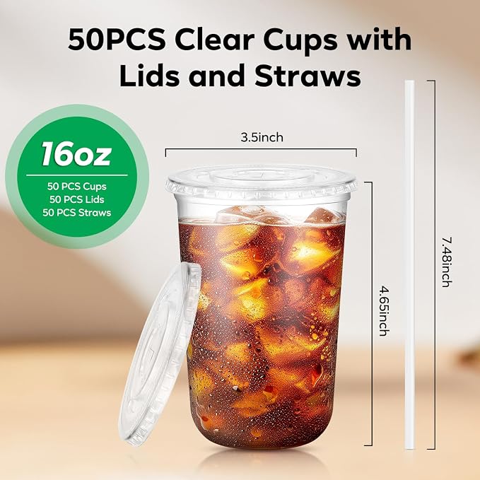 50 Pack 16 oz Plastic Cups
