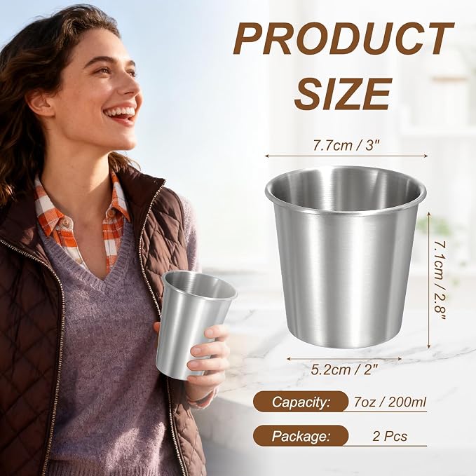 uxcell 2 Pcs Stainless Steel Cups, 7oz/200ml Metal Cups Double Wall Tumbler