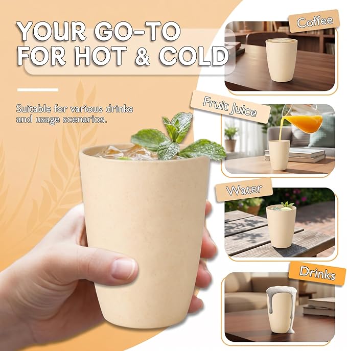 Wrova Wheat Straw Cups 6 PCS Good Alternative to Plastic Reusable Cups 12 oz