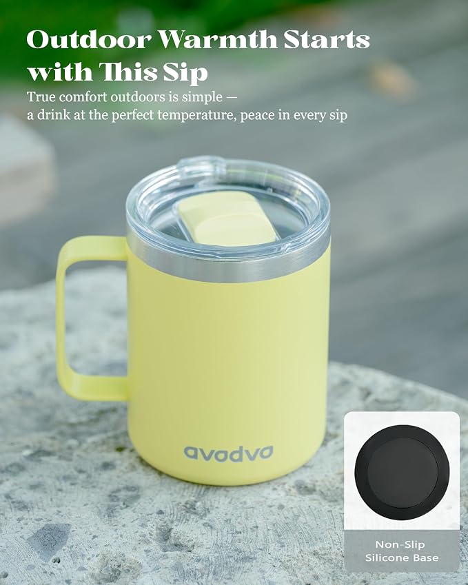 12oz Insulated Coffee Mug with Lid – Includes Two Lids, Stainless Steel Coffee