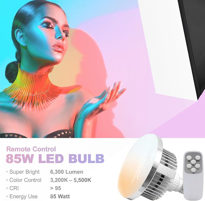 LimoStudio 3400W Output Remote Control, 22 x 32 inch Softbox 85W Bulbs Light Kit