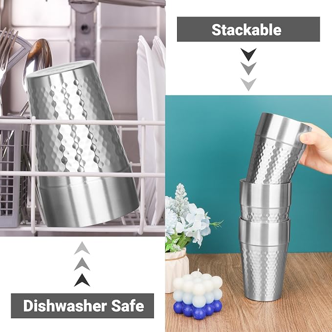Stainless Steel Double Wall Cup, 16 oz Insulated Tumbler, 4 Pack Unbreakable