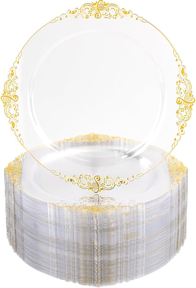 Nervure 100Pcs 7.5'' Clear Plastic Plates, Disposable Plates