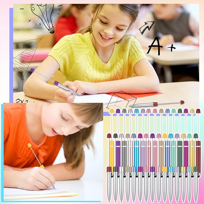 Qilery 30 Pcs Beaded Pens with Stylus Tips Plastic Beaded DIY Stylus 2-in-1