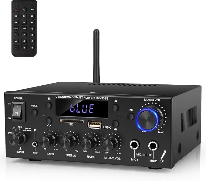 Romica Stereo Audio Amplifier, 2 Channel 500W Bluetooth 5.0 Home Theater Power