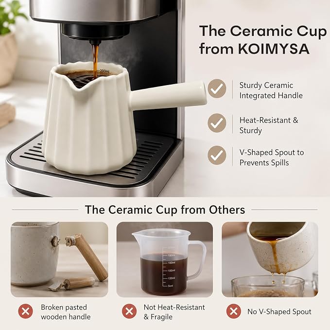 Espresso Measuring Cup Set of 2, Ceramic Espresso Cups 6 OZ | Milk Frothing Cup