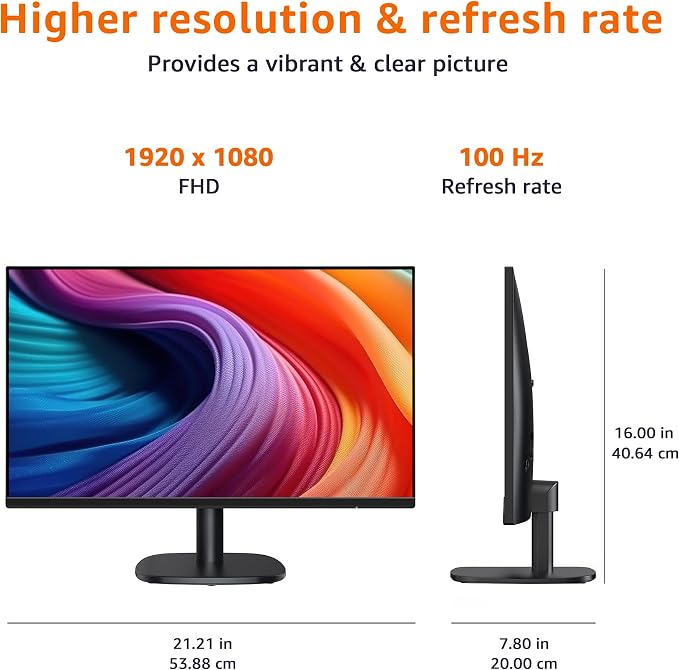 Amazon Basics 24 in Monitor, FHD 1080P, Max 100Hz, VESA Compatible, Built-in