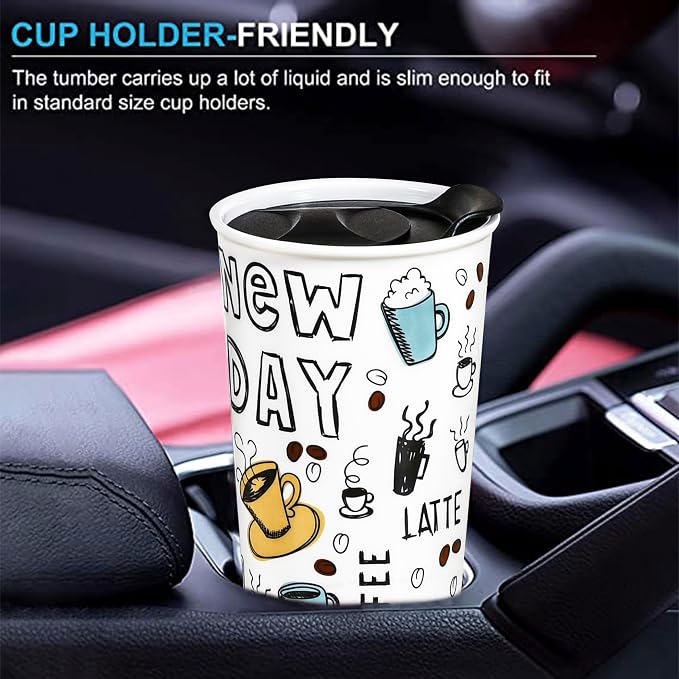 Ceramic Travel Coffee Mug, 12 oz, Travel Mug