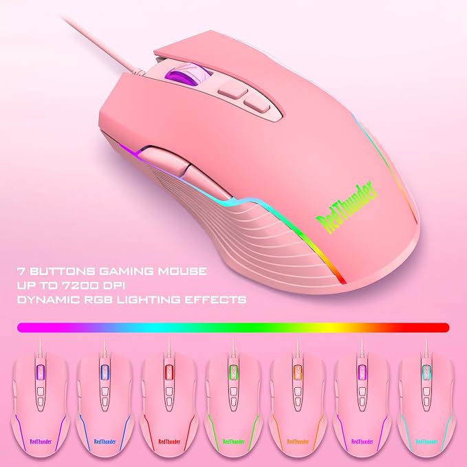 RedThunder K10 Wired Gaming Keyboard and Mouse and Wrist Rest Combo, RGB Backlit