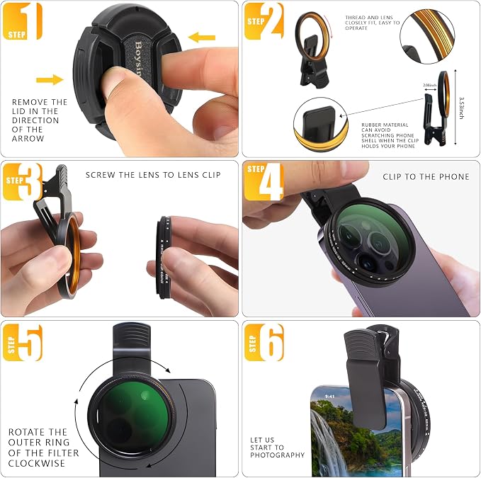 52MM Clip-on Variable ND2-32 Phone Lens Filter Kit, Ultra Slim Multi-Coated