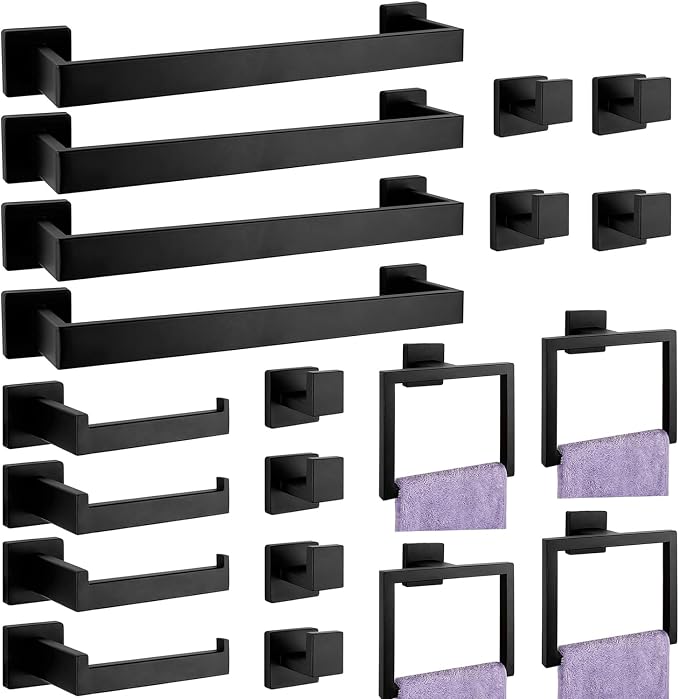 Bathroom Accessories Towel Bar Set: 20 Pieces Matte Black Bathroom