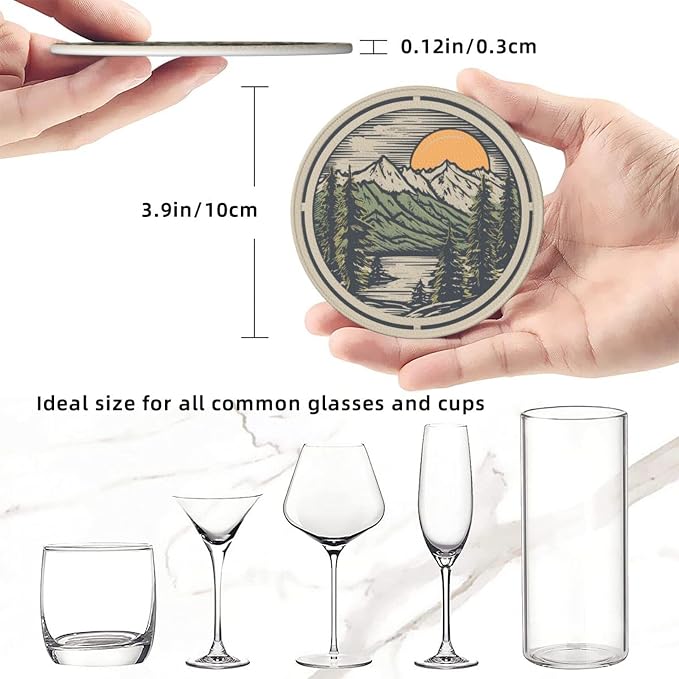 Mountain Sunset Leather Drinks Coasters