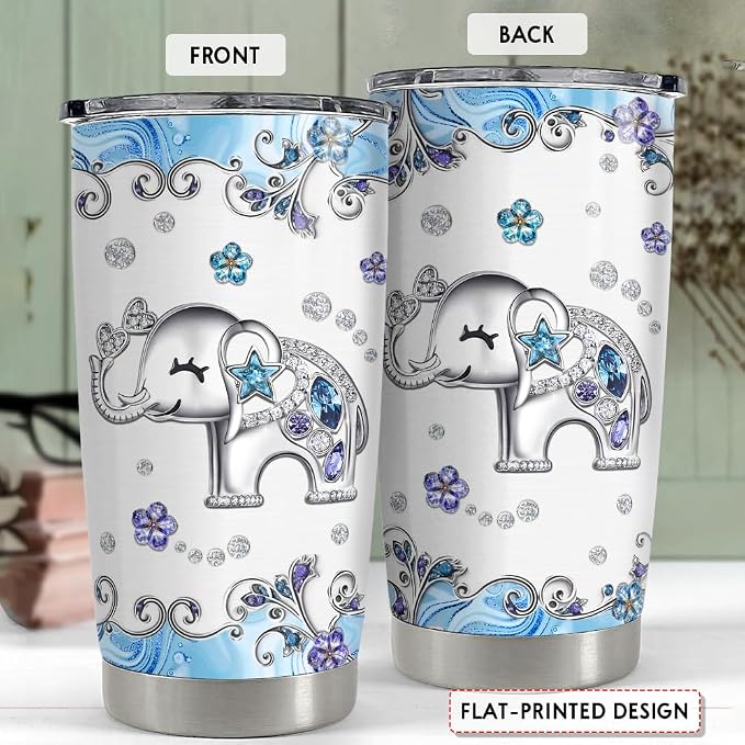 SANDJEST Elephant Tumbler 20oz Jewelry Drawings Stainless Steel Insulated