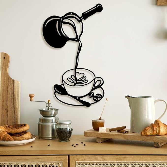 Oubasa Metal Pour Coffee Cup Wall Decor, Minimalist Cafe Themed