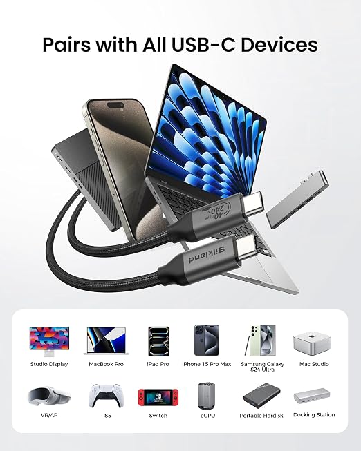 Silkland USB 4 Cable for Thunderbolt 4 Cable 3.3FT, 40Gbps Data Sync, 8K/5K USB