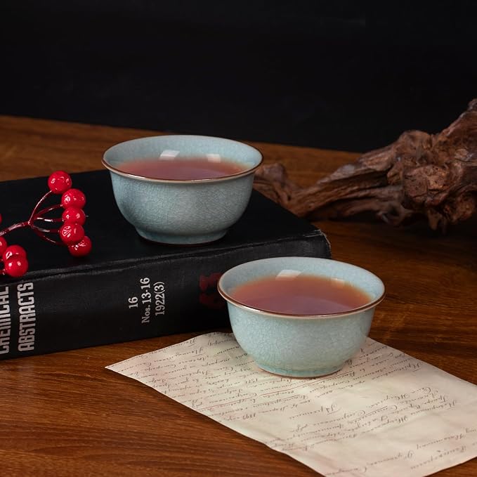KAMMAK Japanese Tea Cups, 2 Oz Small Handmade Ceramic Teacups, Loose Leaf and