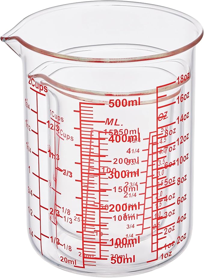 3 Piece Glass Measuring Cup Set, Includes 1/2-Cup, and 2-Cup High Borosilicate