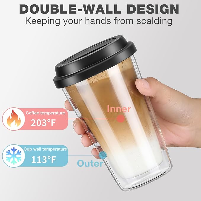 Qipecedm® 2 Packs Double Walled Glass Coffee Mugs