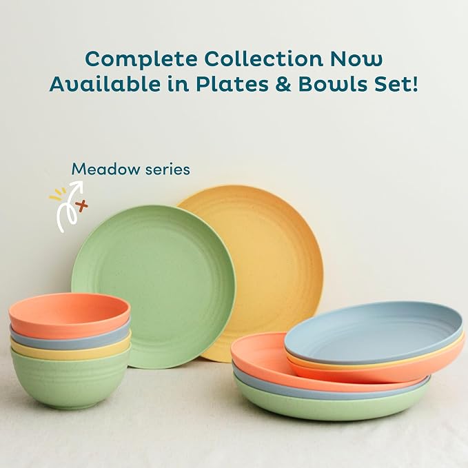8-Pack Reusable Wheat Straw Plates Set