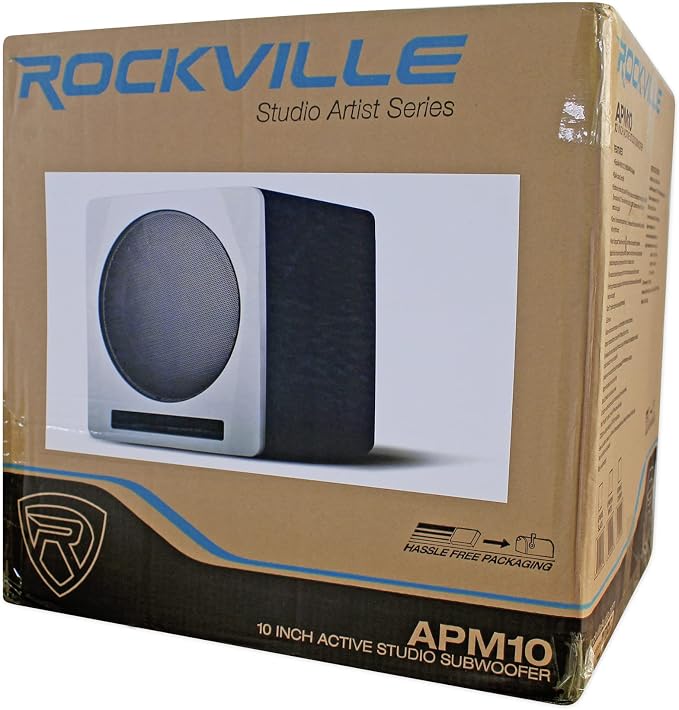 Rockville APM10W Active Studio Subwoofer in White, MDF Wood, RCA/XLR/Optical