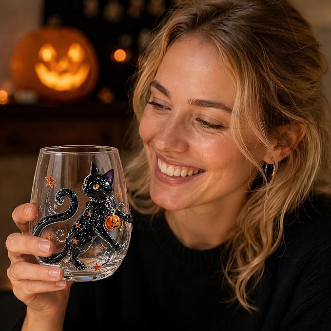 Halloween 3D Embossed Handmade Glass Tumbler Pumpkin Ghost | Handmade Halloween