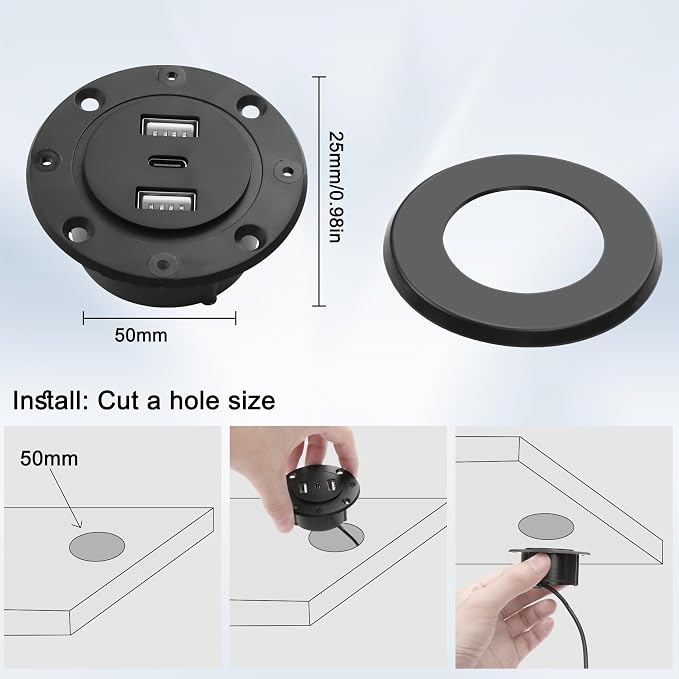 MEIRIYFA 3-in-1 Desktop Power Embedded Charger USB/Type C Desktop Station