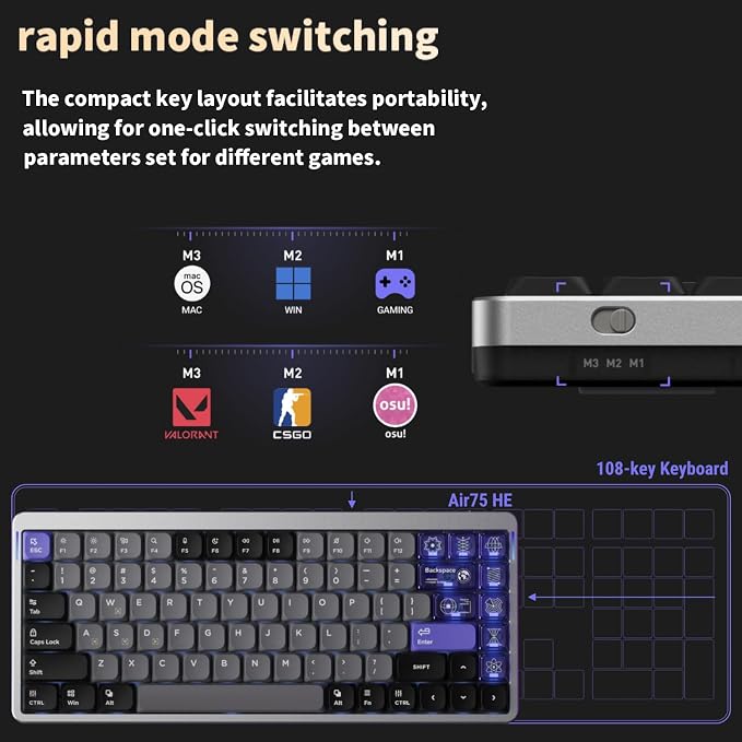 nuphy Air75 HE Rapid Trigger Wired Custom Magnetic Gaming Keyboard, RGB HotSwap