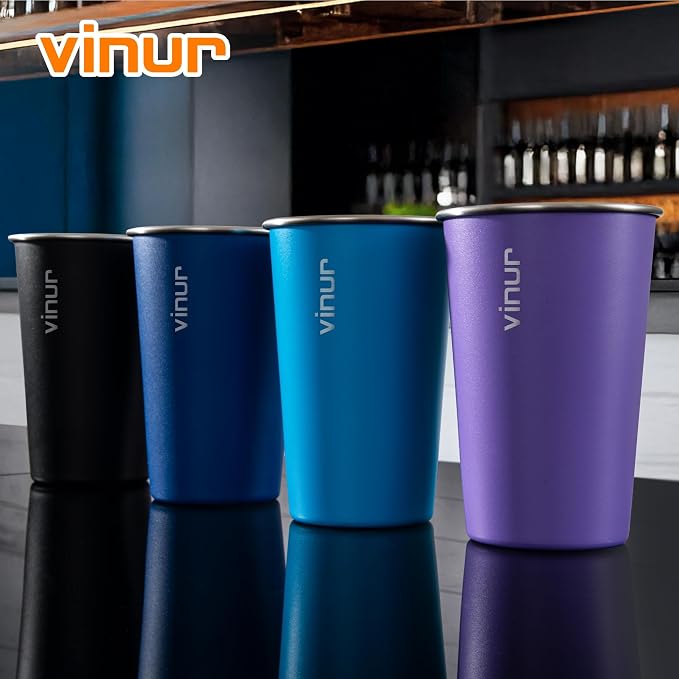 VINUR Stainless Steel Cups 16 oz Metal Drinking Glasses 6 Pcs | Stainless Steel
