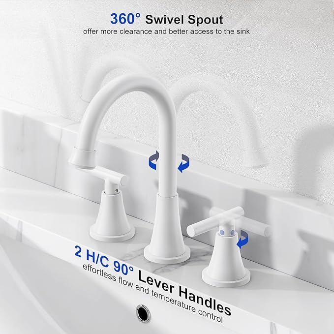 Bathroom Faucets for Sink 3 Hole, White Bathroom Sink Faucet