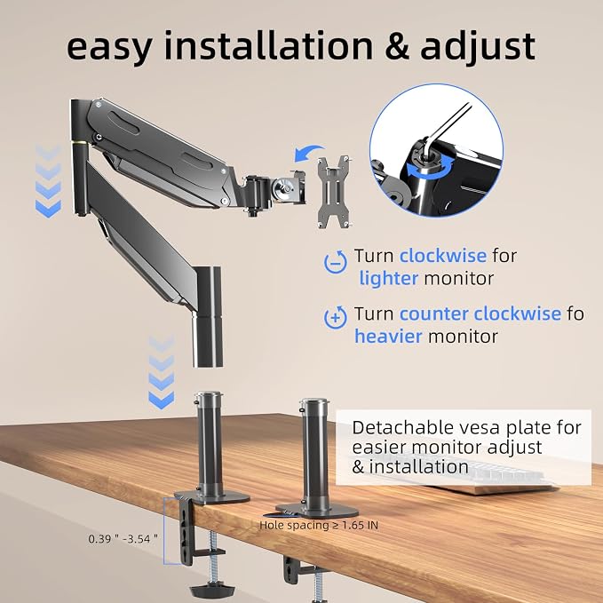 Pholiten Premium Aluminum Heavy Duty Monitor Arm，Ultrawide Monitor Arm