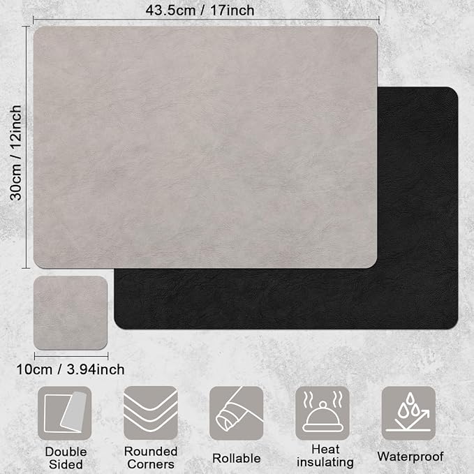 Vinyl Placemats Set of 4, Dual Sided Place Mats