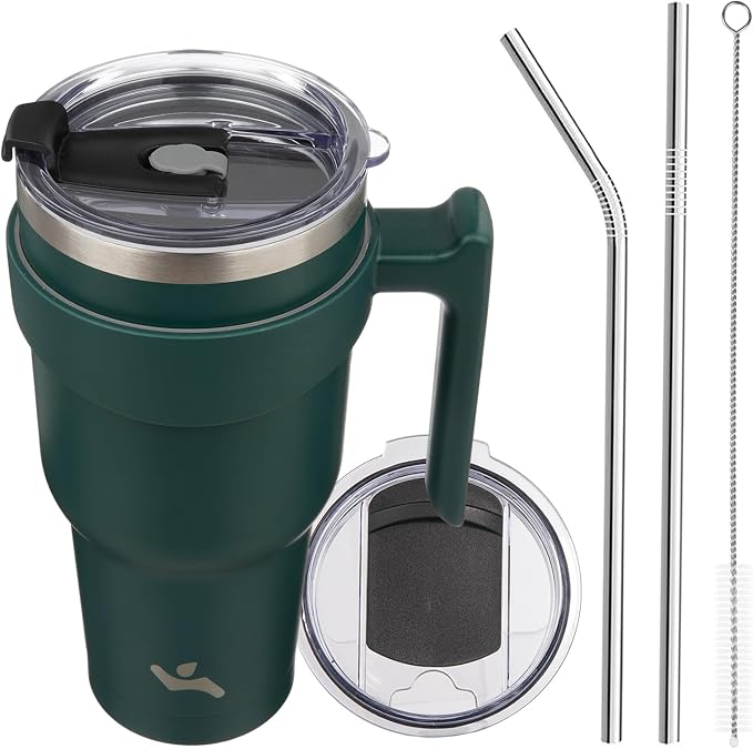 Konokyo 40 oz Tumbler with Handle and Straw, Insulated Travel Mug | Army Green;