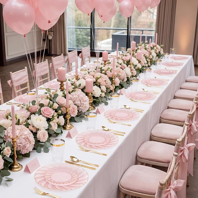YOUBET 125Pieces Clear Pink Plastic Plates