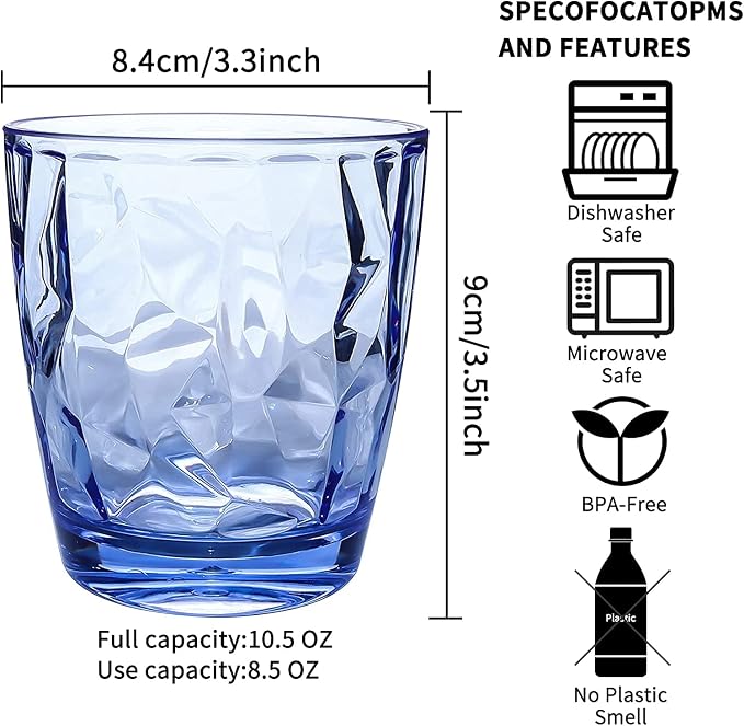 Topsky 10 oz Plastic Water Tumblers | Set of 4 Transparent Unbreakable Drinking