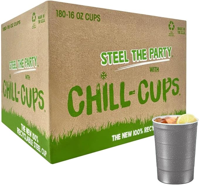 Steel Chill Cups 16 oz. Durable & Reusable Party Cups, 100% recyclable