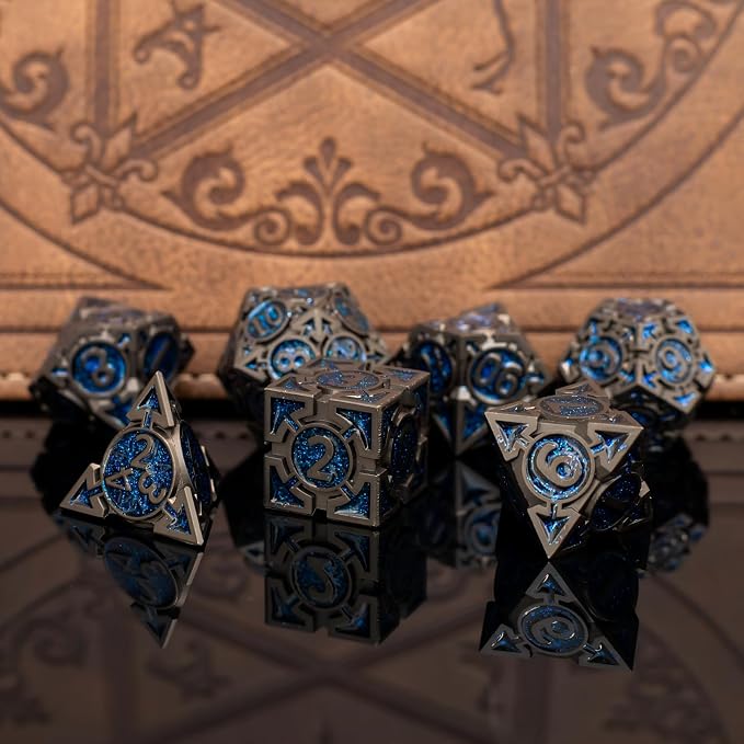 Blue Black Nickel Finish Heavy Metal DND Dice Set
