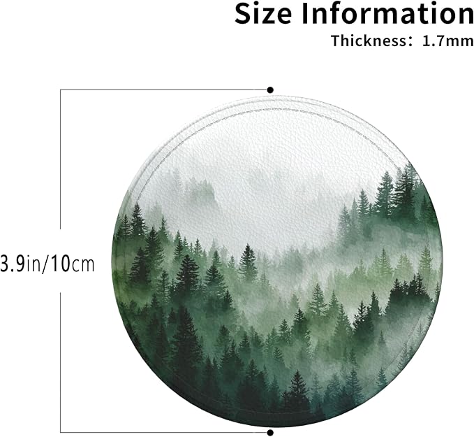 Forest Coasters Leather Round Drink Coasters 6 Pcs Set