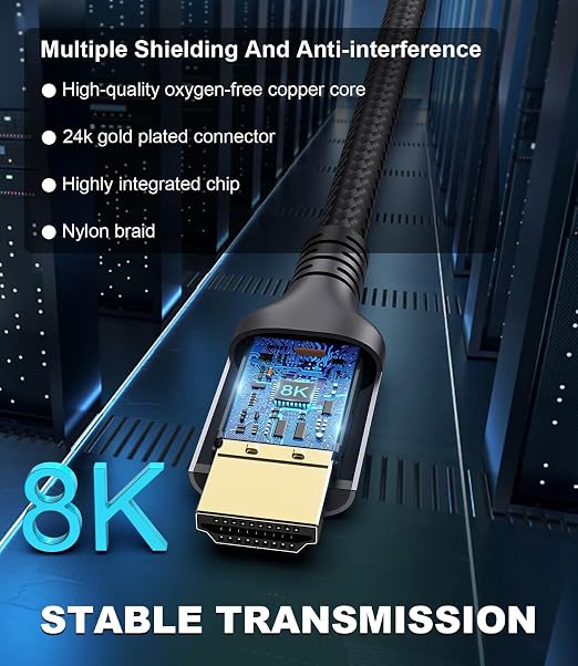 Certified 10K 8K HDMI 2.1 Cable 6.6 FT, 48Gbps Ultra High Speed HDMI Cable