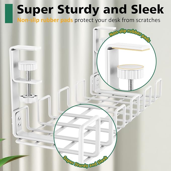 Under Desk Cable Management Tray, L 15.7''W 6.3'' No Drill Steel Desk Cable