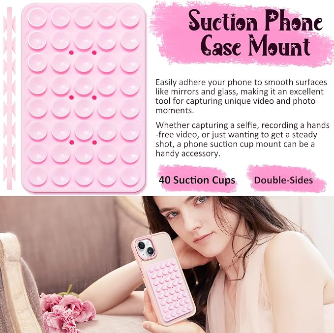 2 Pack Silicone Suction Cup Phone Case Mount Double Sided, Hands-Free Strong