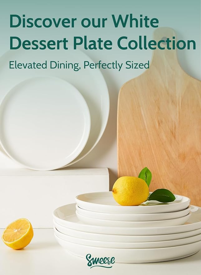 Sweese 7.4 Inch Porcelain Dessert Plates, Microwave Oven Safe