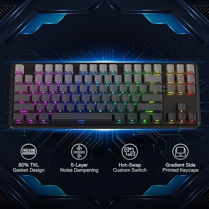 Redragon K707 PRO GB 80% Gasket RGB Gaming Keyboard, 3-Modes Wireless TKL