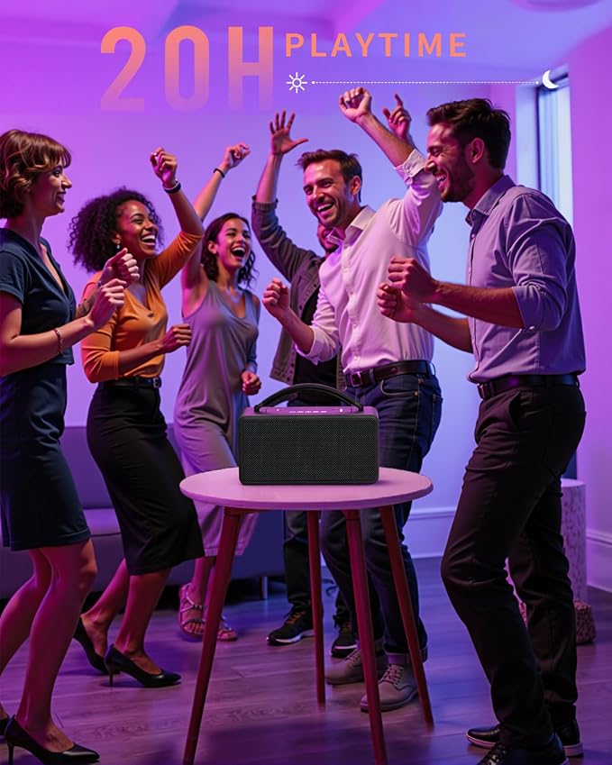 DINDIN Portable Bluetooth Speaker: 80W, 20H Playtime, Loud Wireless Wood