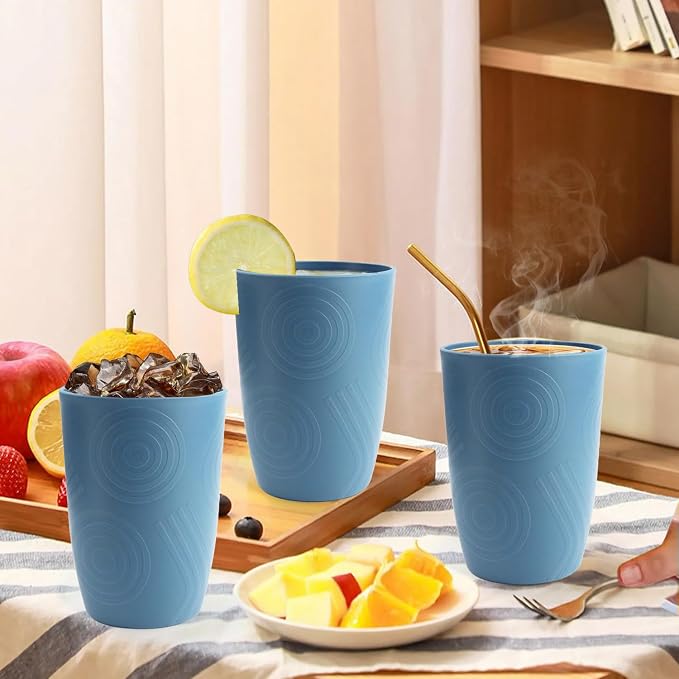 16oz Plastic Drinking Glasses, Wheat Straw Cups Set of 6