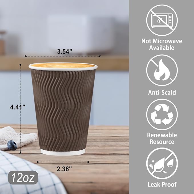 BYSNOW 500 Pack 12 oz Coffee Cups, Insulated Disposable Hot Paper Cups |