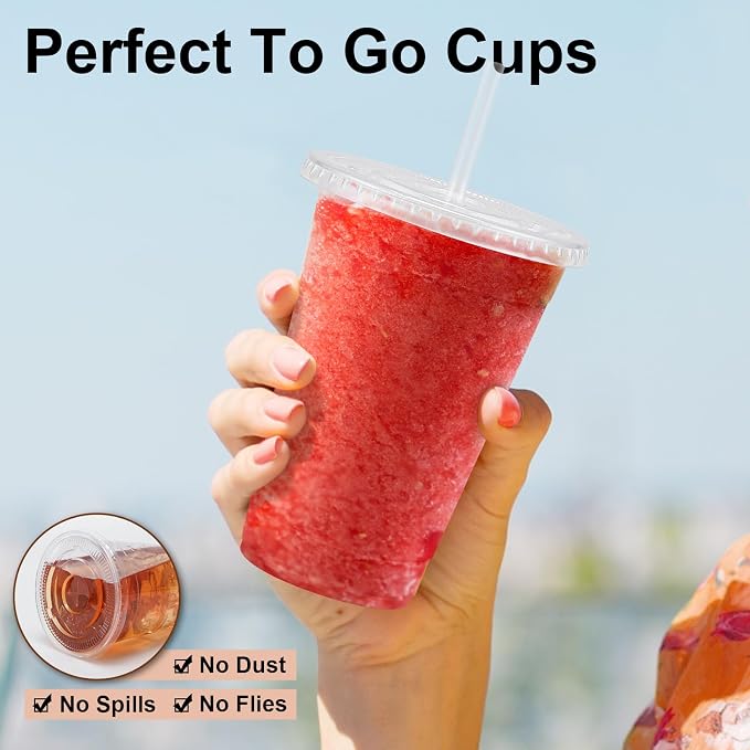 Lamosi 100 Pack 16 oz Plastic Coffee Cups