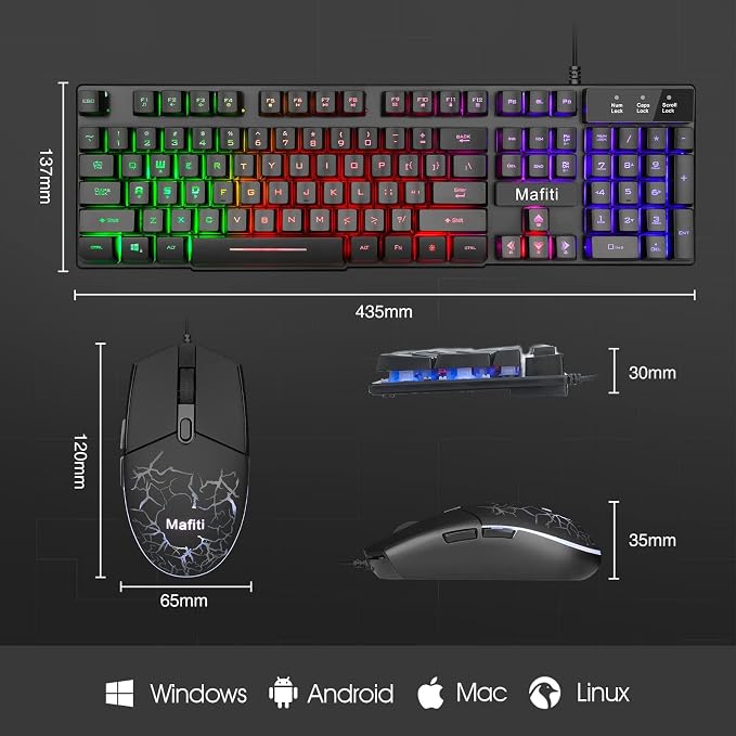 mafiti RK101 Computer Keyboard Mouse Combo Wired, RGB Backlit USB Keyboard