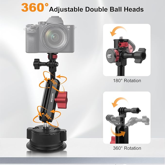 Camera Suction Cup Mount Kits-360°Ball Head Magic Arm, Double-Layer Suction Cup